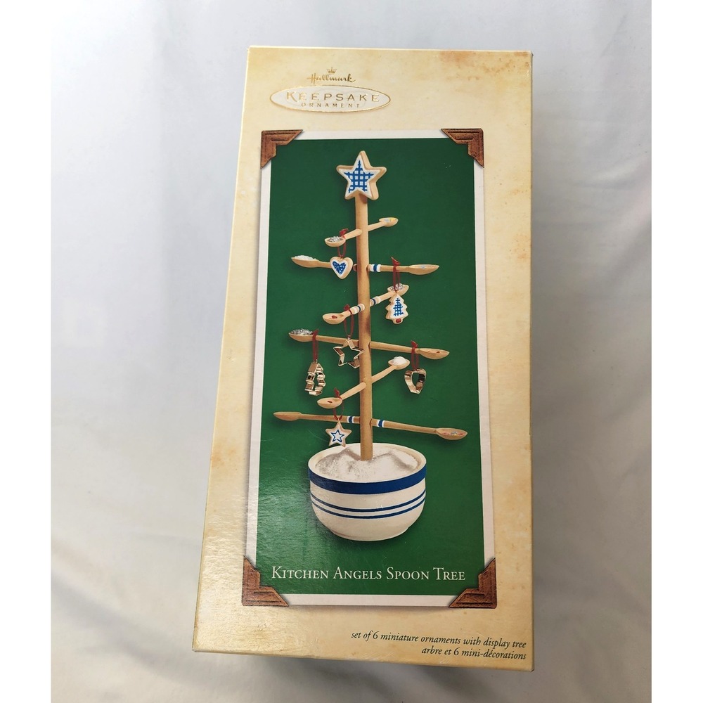 Vtg HALLMARK 2003 Keepsake Tabletop Kitchen Angels Spoon Tree w/6 Ornaments